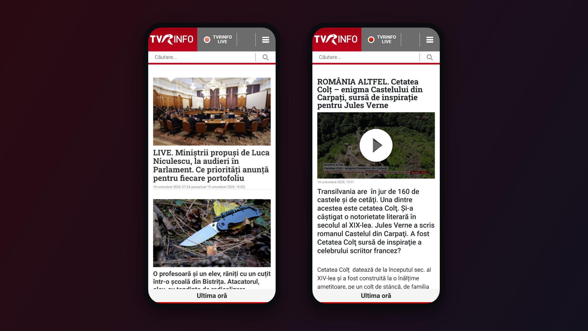 Prima pagină și un articol pe mobil