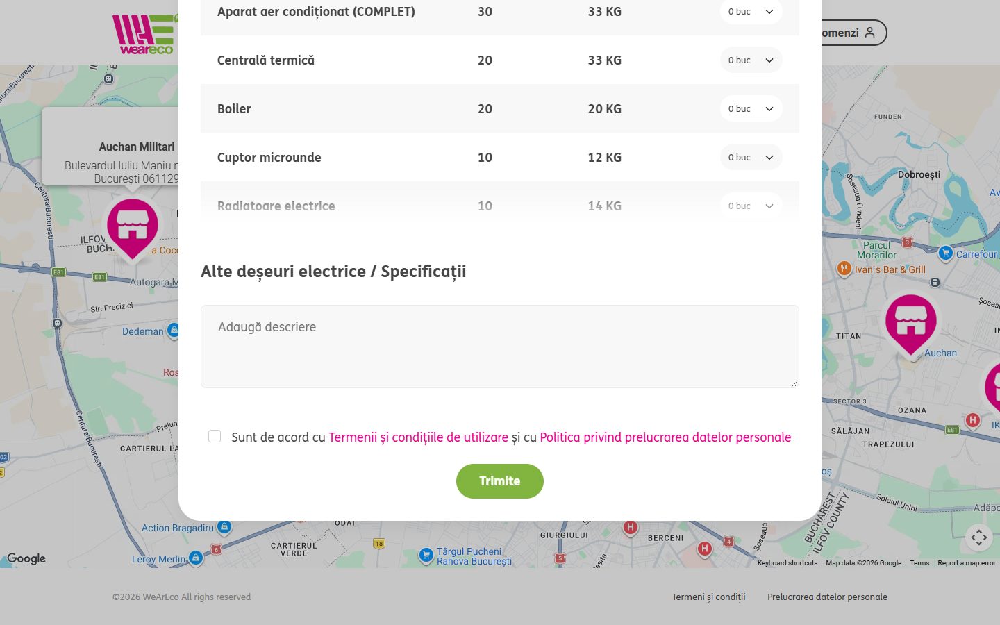 Alte deșeuri electrice, acordul și trimiterea comenzii